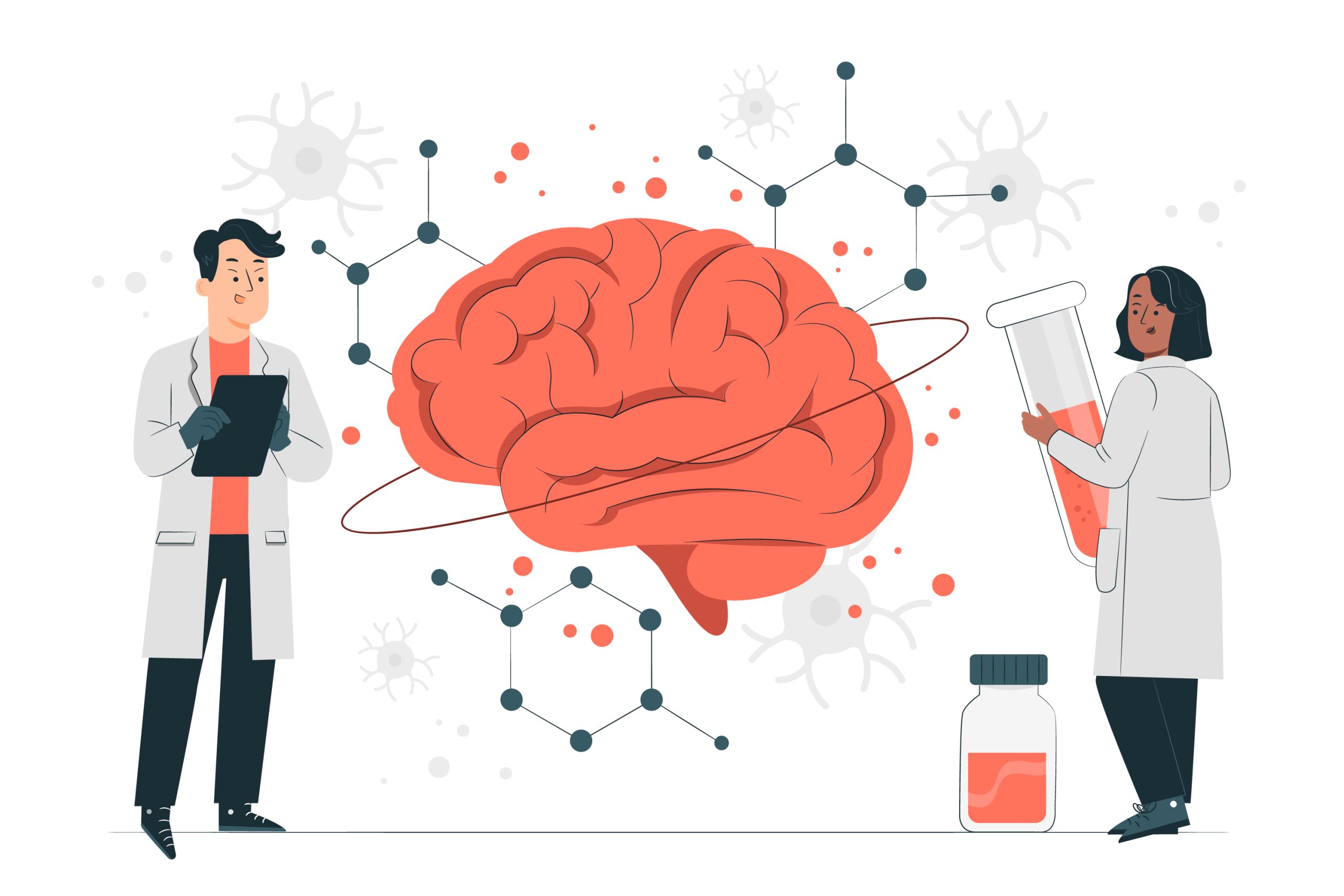 Cientistas a estudar o cérebro humano através da neurociência.